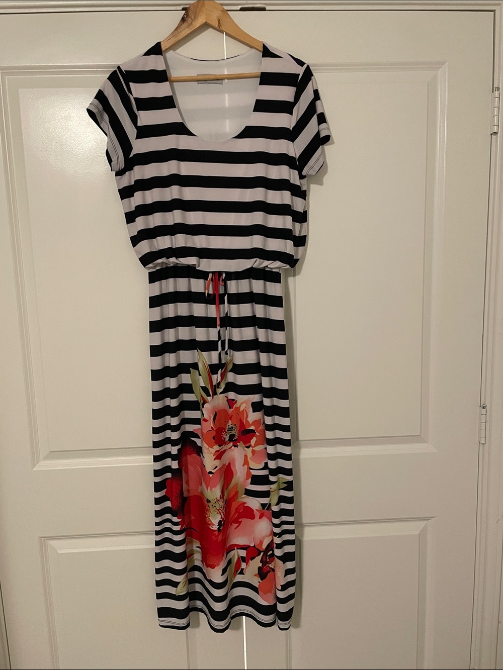 Shelby & Palmer Women’s Black & White Striped Floral Maxi Dress